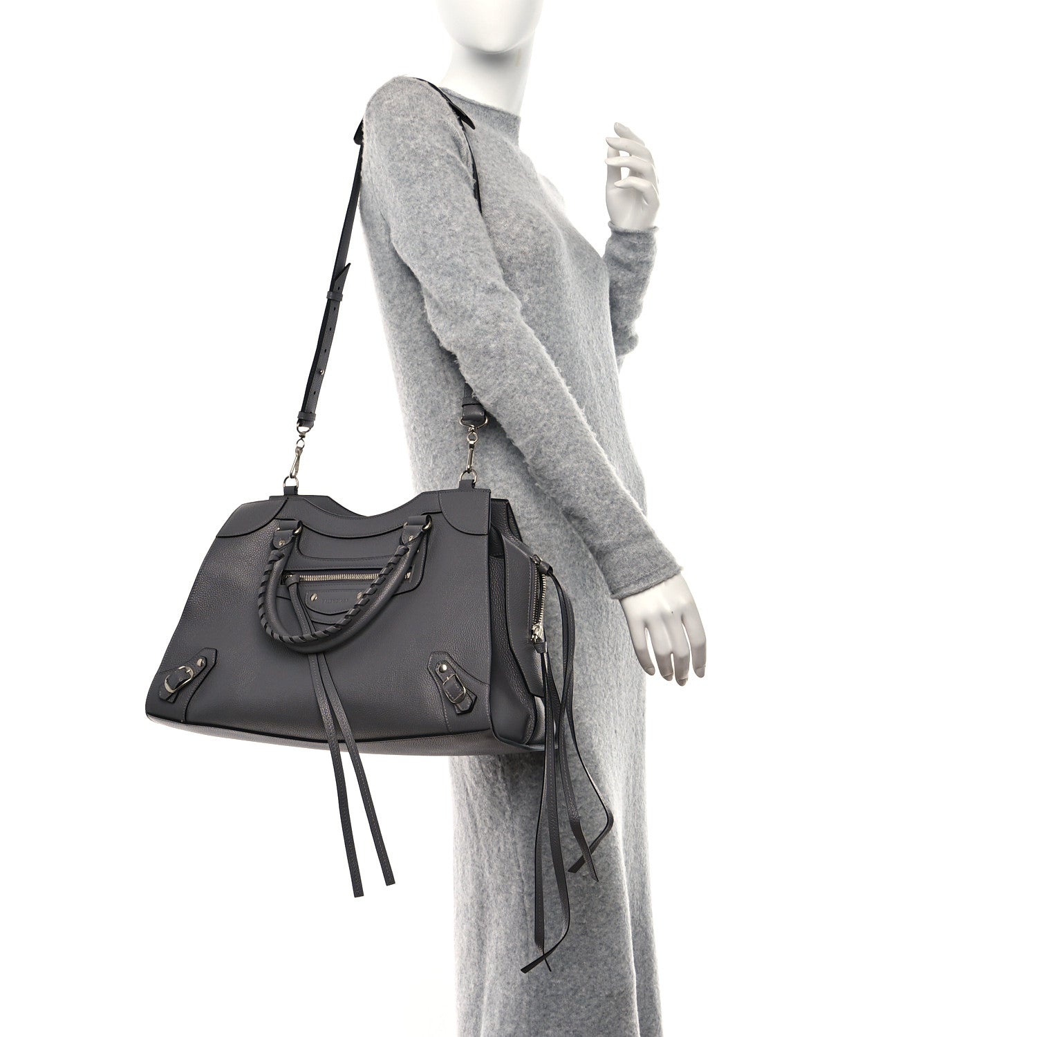 Balenciaga Grained Calfskin Neo Classic Silver Hardware Medium City Dark Grey 2 of 8