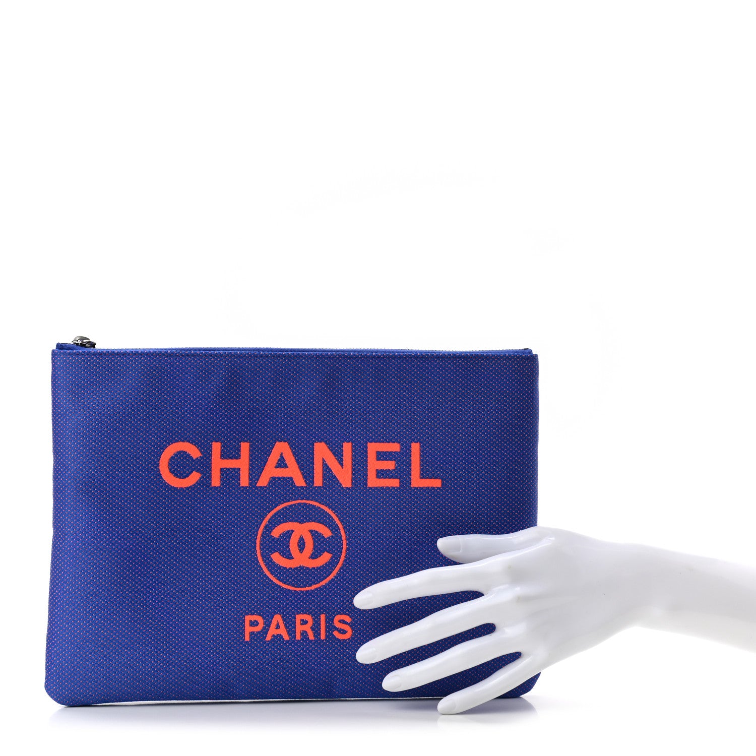 Chanel Mixed Fibers Medium Deauville Pouch Clutch Blue Orange 2 of 7