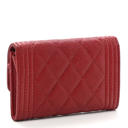 Chanel Caviar Quilted Boy Flap Card Holder Wallet Red 3 of 10