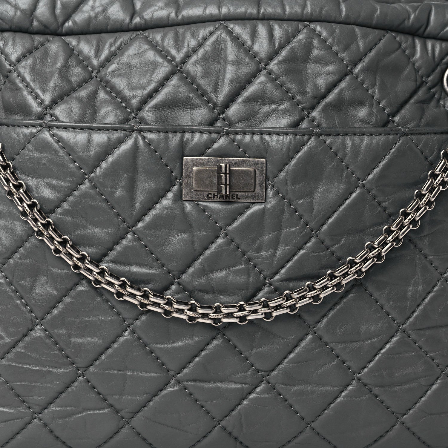 Chanel Aged Calfskin Quilted Large Reissue Camera Case Grey 8 of 10
