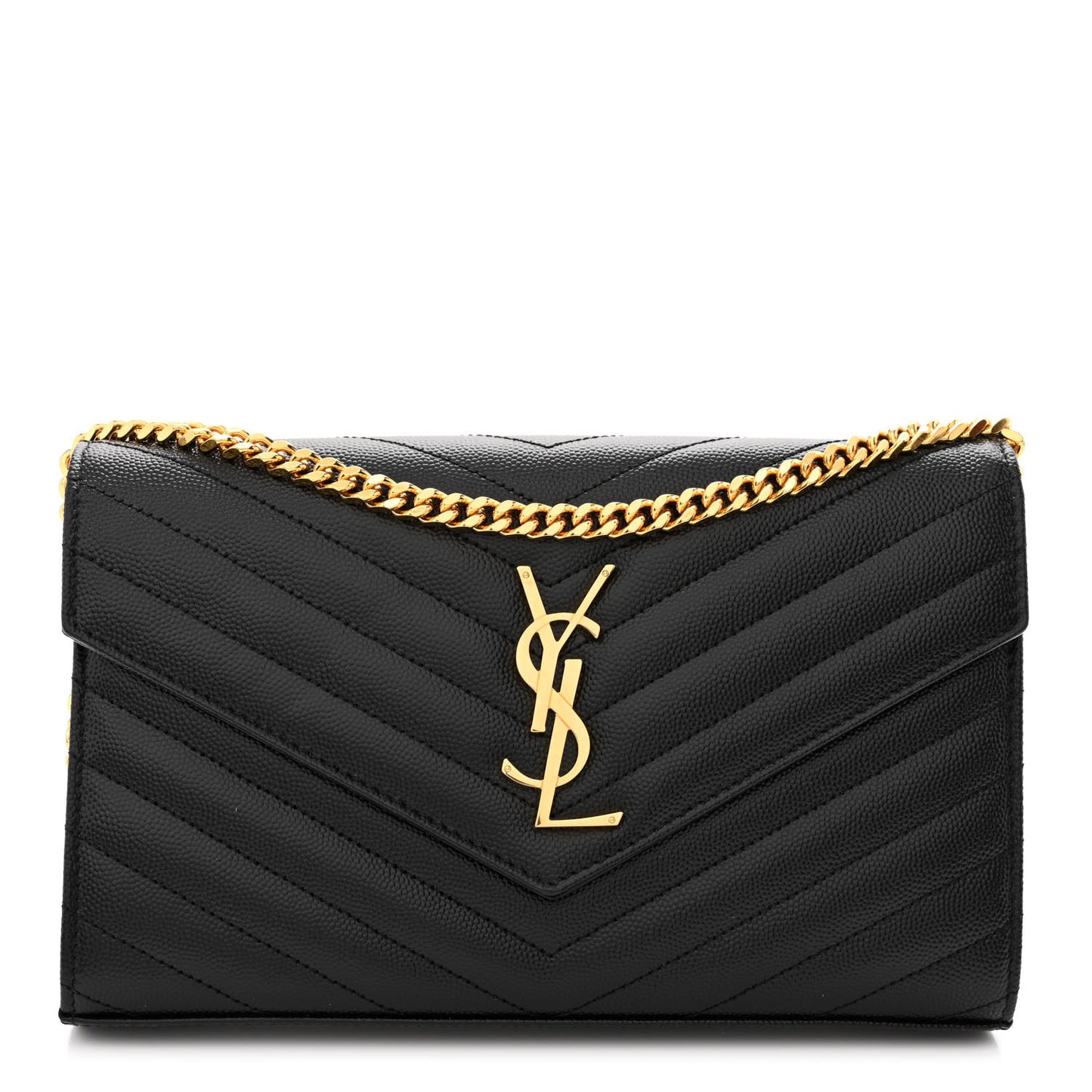 Grain De Poudre Matelasse Chevron Monogram Chain Wallet Black