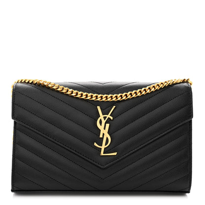 Saint Laurent Grain De Poudre Matelasse Chevron Monogram Chain Wallet Black 1 of 10