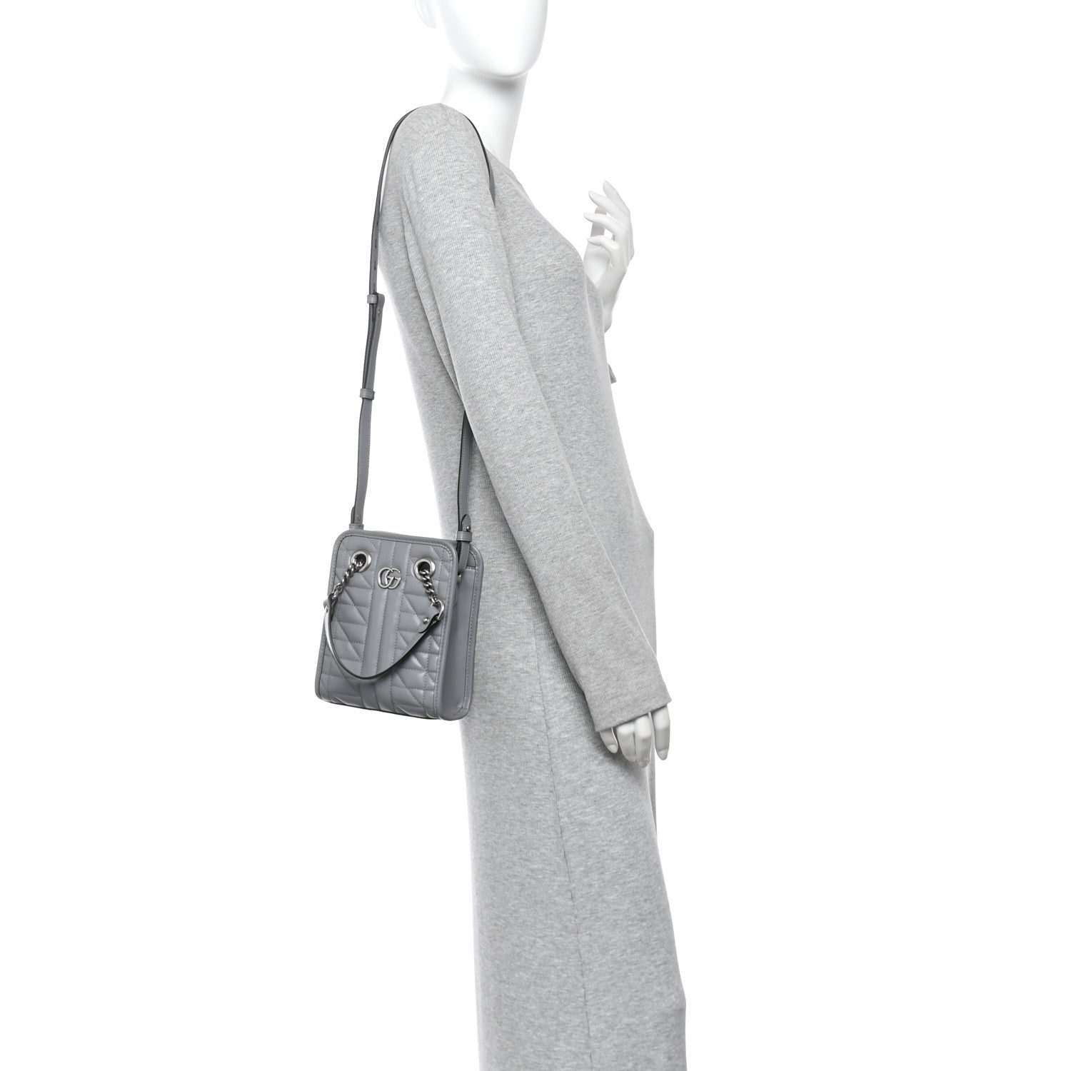 Gucci Calfskin Matelasse Chevron Mini GG Marmont Tote Grey 2 of 9
