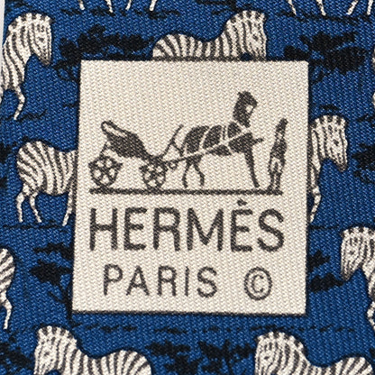 Hermes Printed Silk Mens Neck Tie Bleu 3 of 6