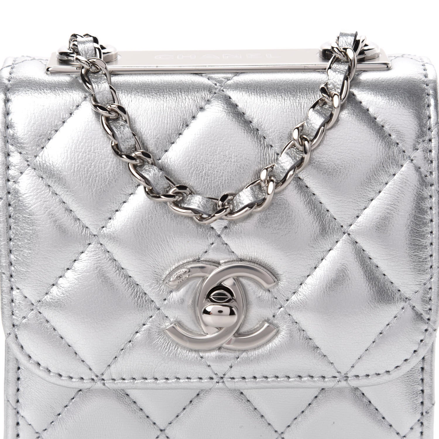 Chanel Metallic Lambskin Quilted Mini Trendy CC Clutch With Chain Silver 11 of 12