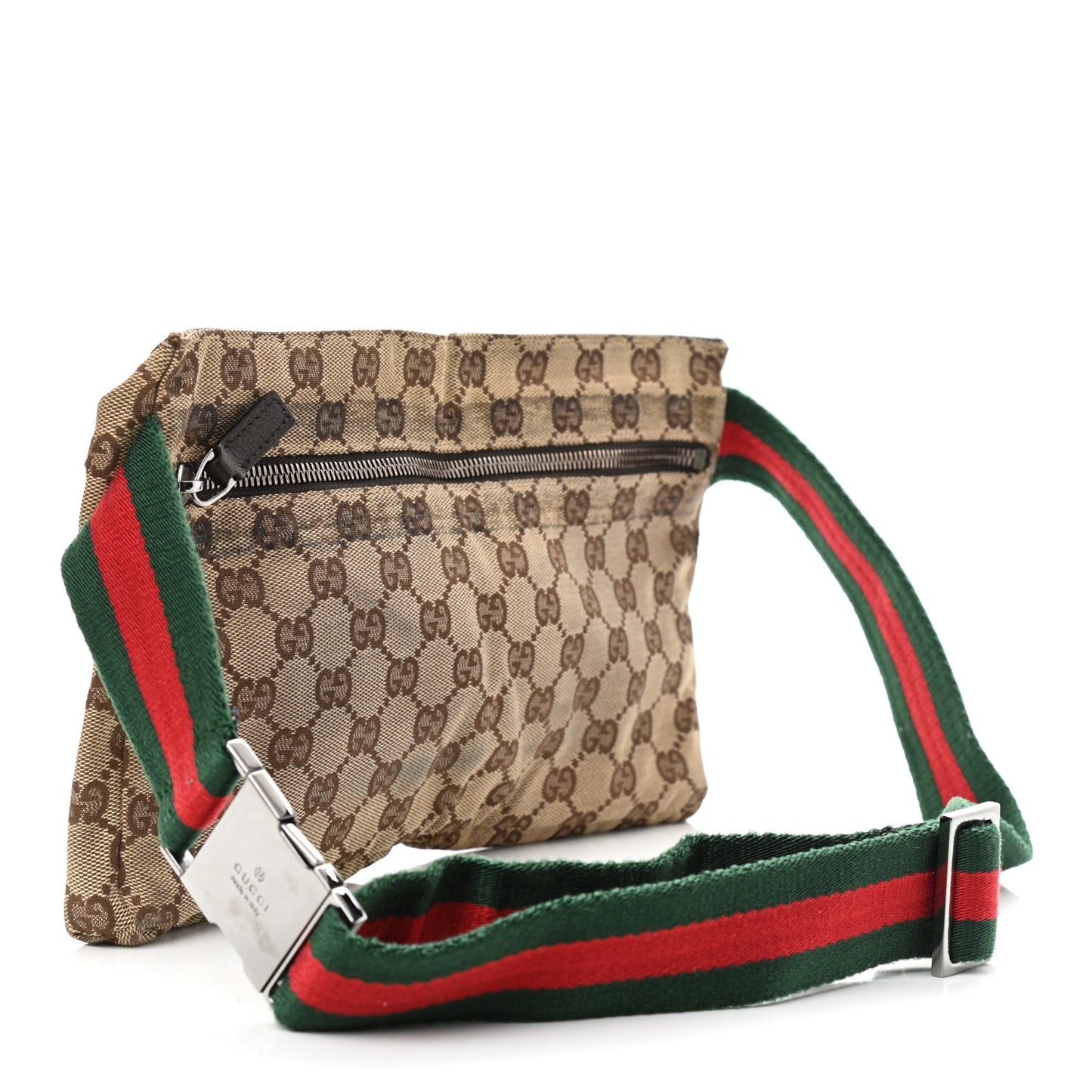GG Monogram Web Double Pocket Belt Bag Dark Brown
