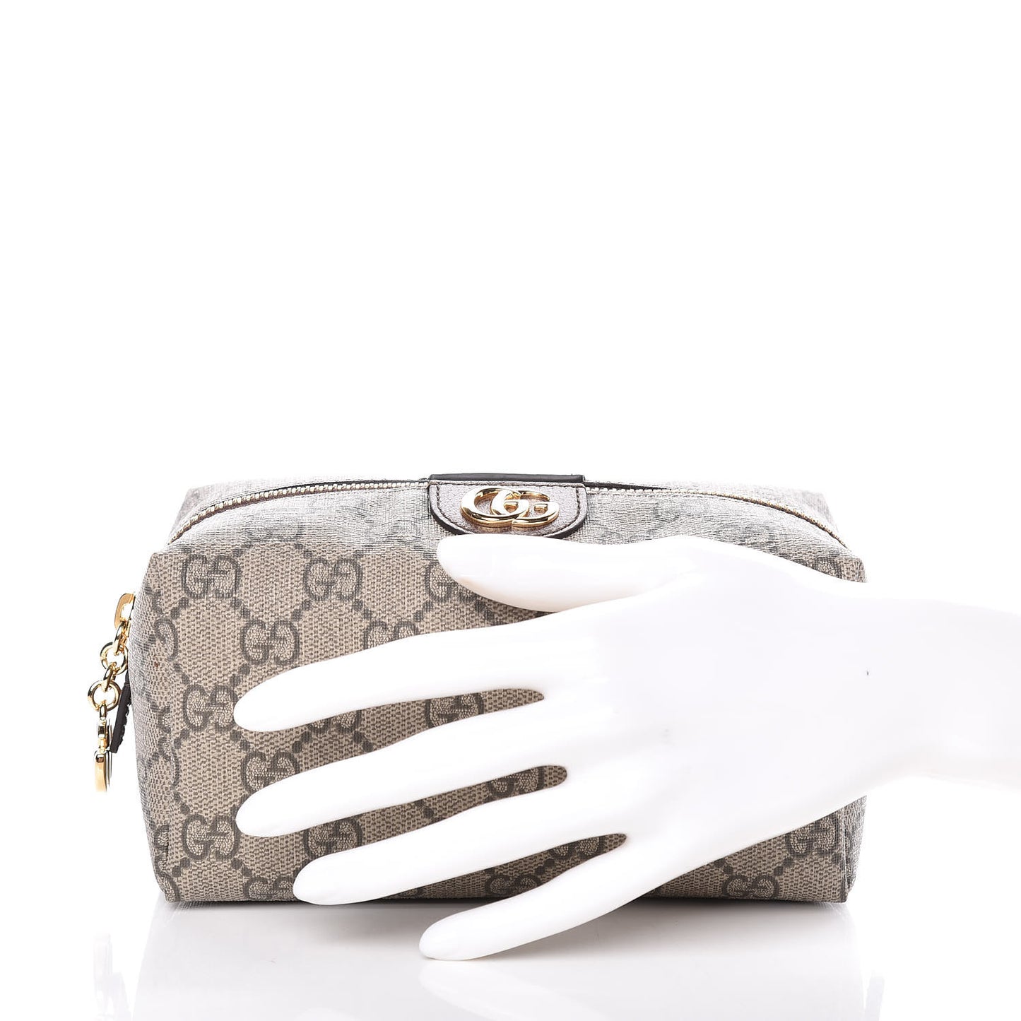 Soft GG Supreme Monogram Calfskin Medium Ophidia Cosmetic Case Beige Ebony New Acero