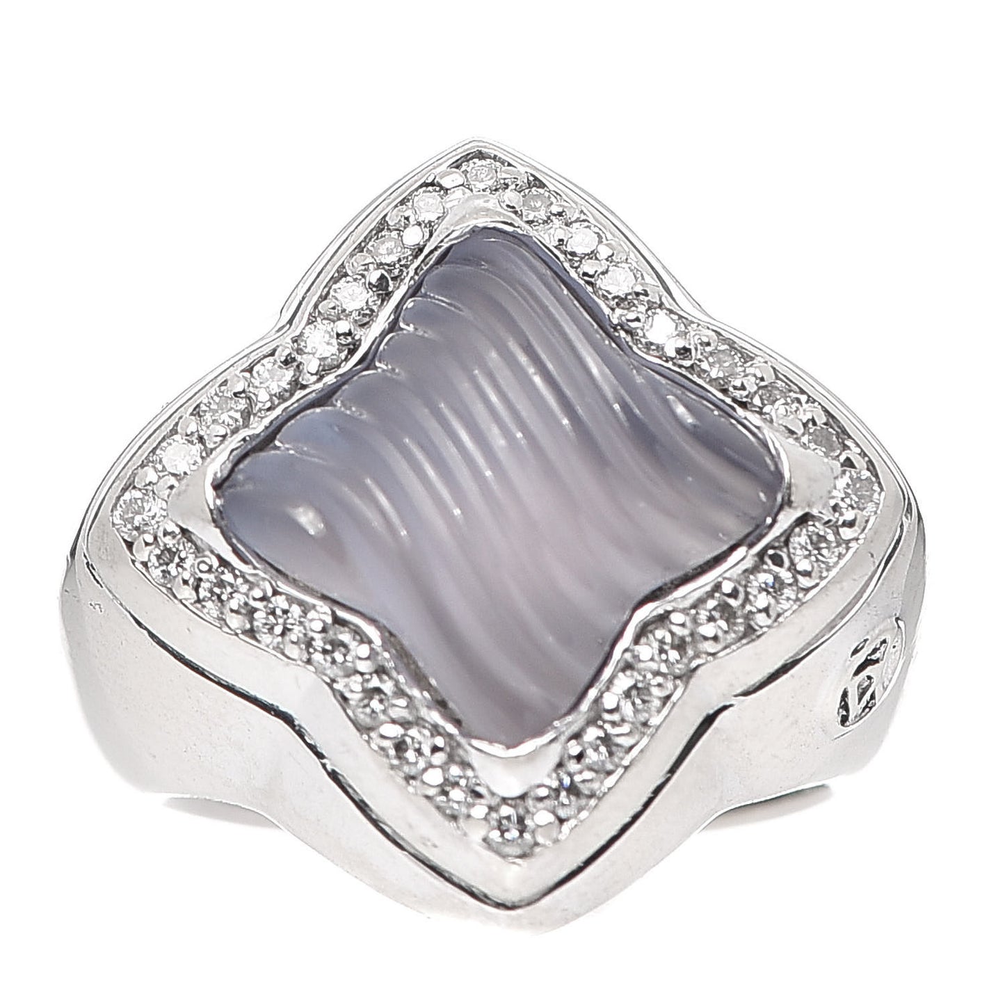 18K White Gold Diamond Blue Chalcedony Quatrefoil Ring 50 5.5