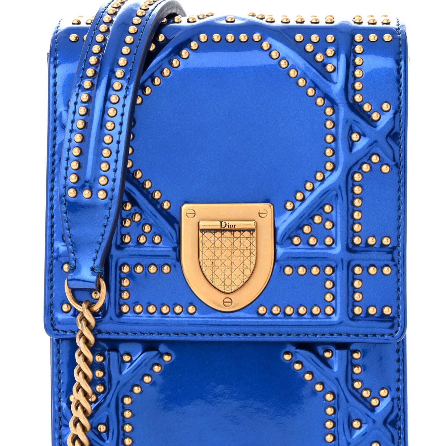 Metallic Calfskin Studded Vertical Diorama Blue