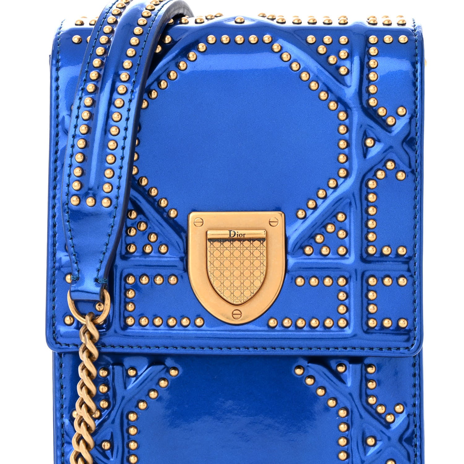 Christian Dior Metallic Calfskin Studded Vertical Diorama Blue 7 of 9