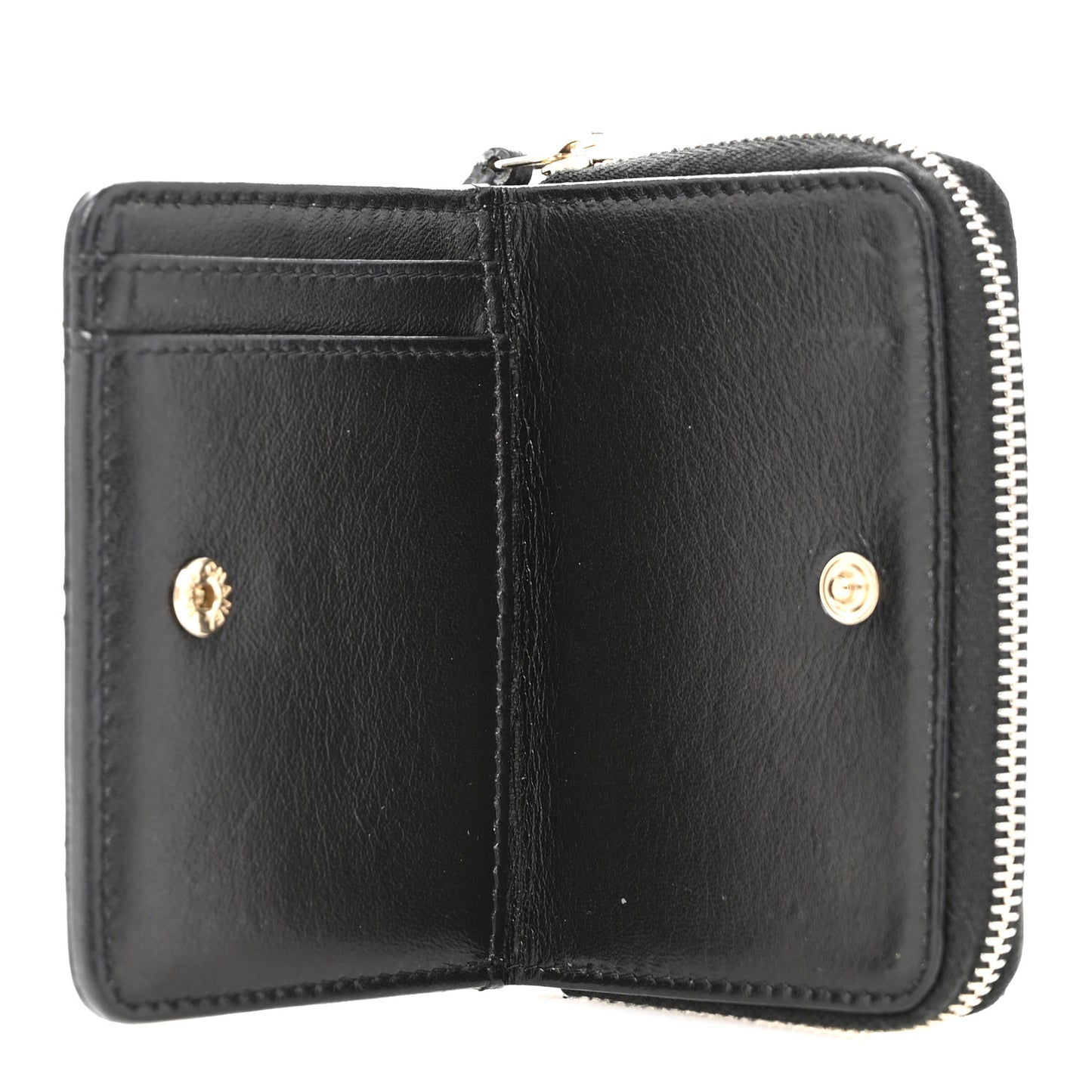 Lambskin Quilted Compact Zipped Wallet Black
