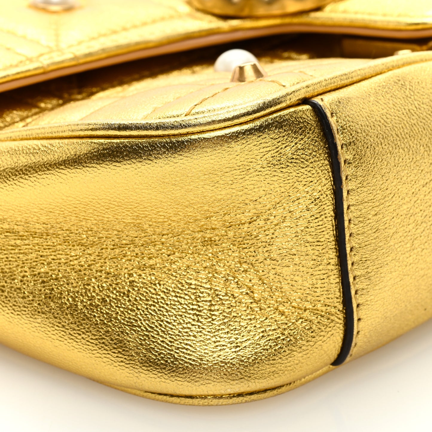 Metallic Calfskin Matelasse Studded Mini Pearly GG Marmont Shoulder Bag Gold