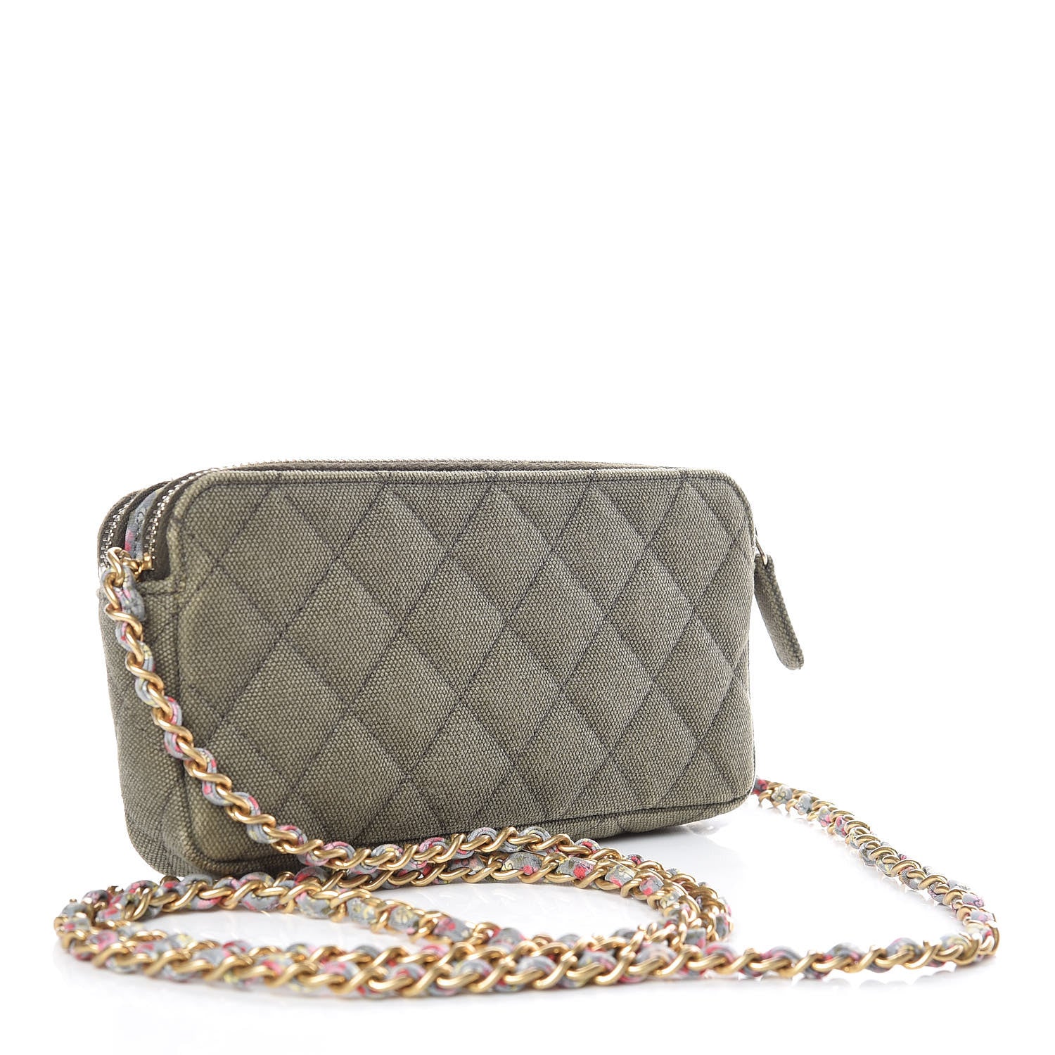 Chanel Canvas Quilted Coco Cuba Small Clutch With Chain Khaki 3 of 12