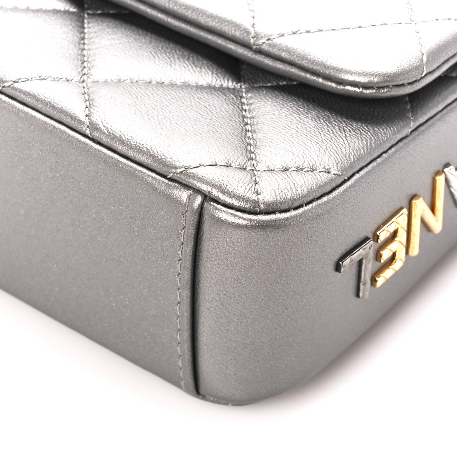Chanel Metallic Lambskin Quilted Mini Side Note Flap Grey 11 of 11