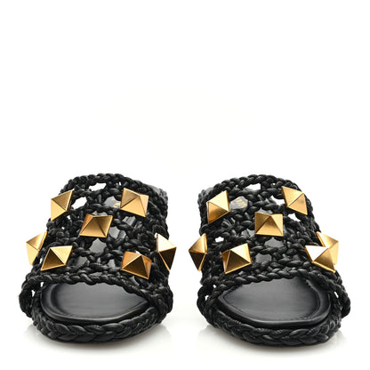 Valentino Garavani Nappa Woven Roman Stud 65mm Mule Sandals 37 Black 2 of 7