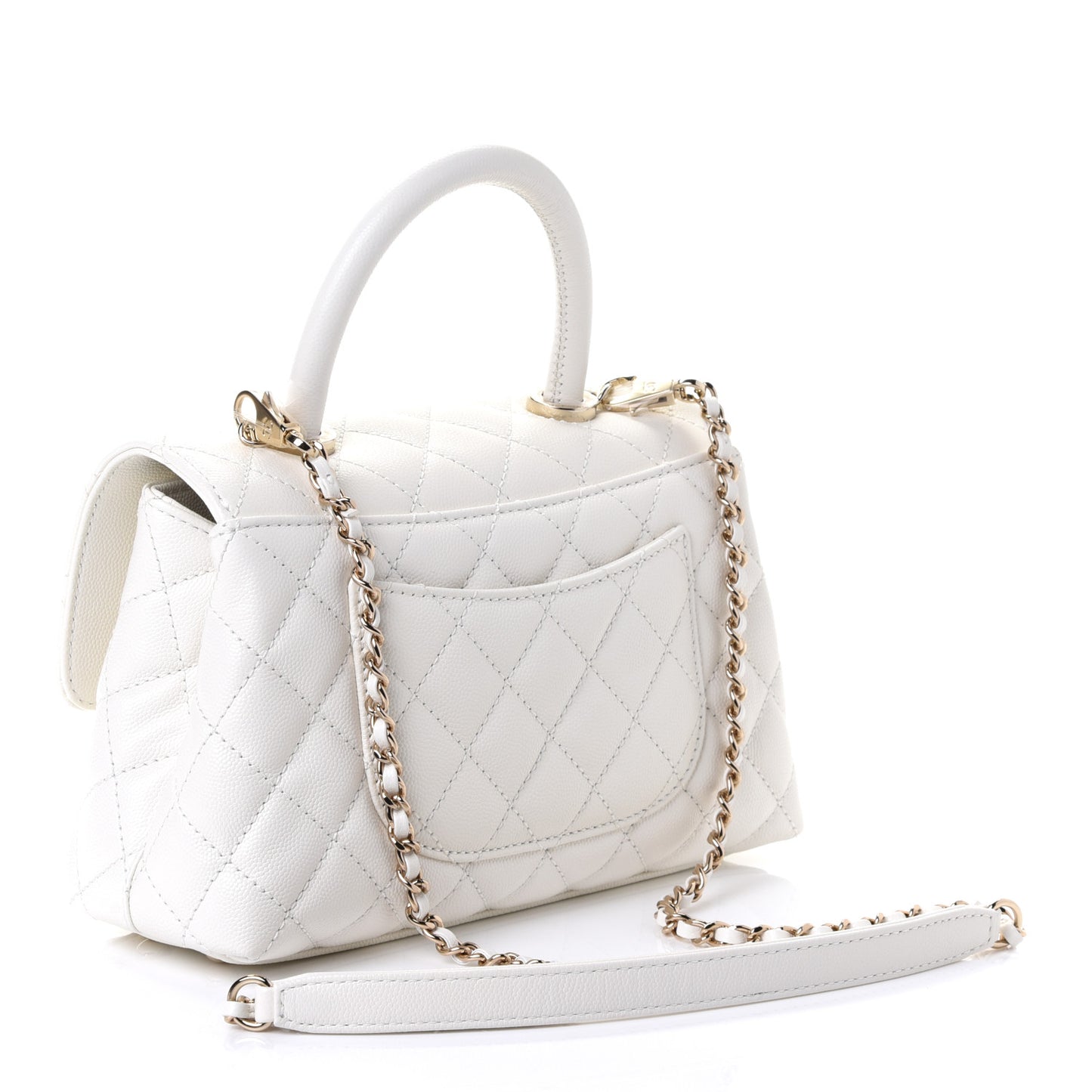Caviar Quilted Mini Coco Handle Flap White