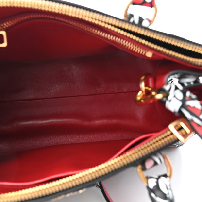 Prada Calfskin Floreale Medium Galleria Double Zip Tote White Black Pink 5 of 9