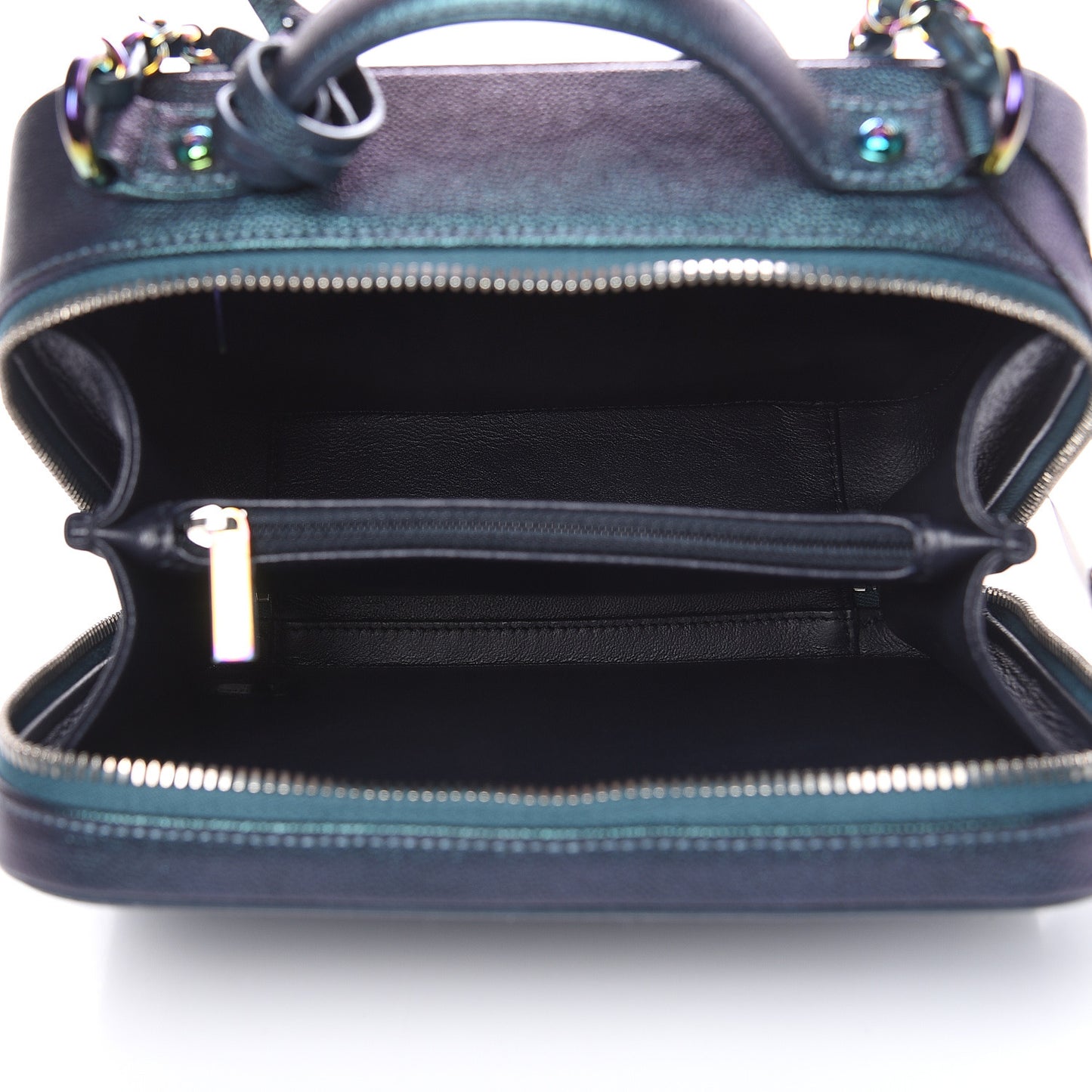 Iridescent Caviar Quilted Medium CC Filigree Vanity Case Dark Turquoise