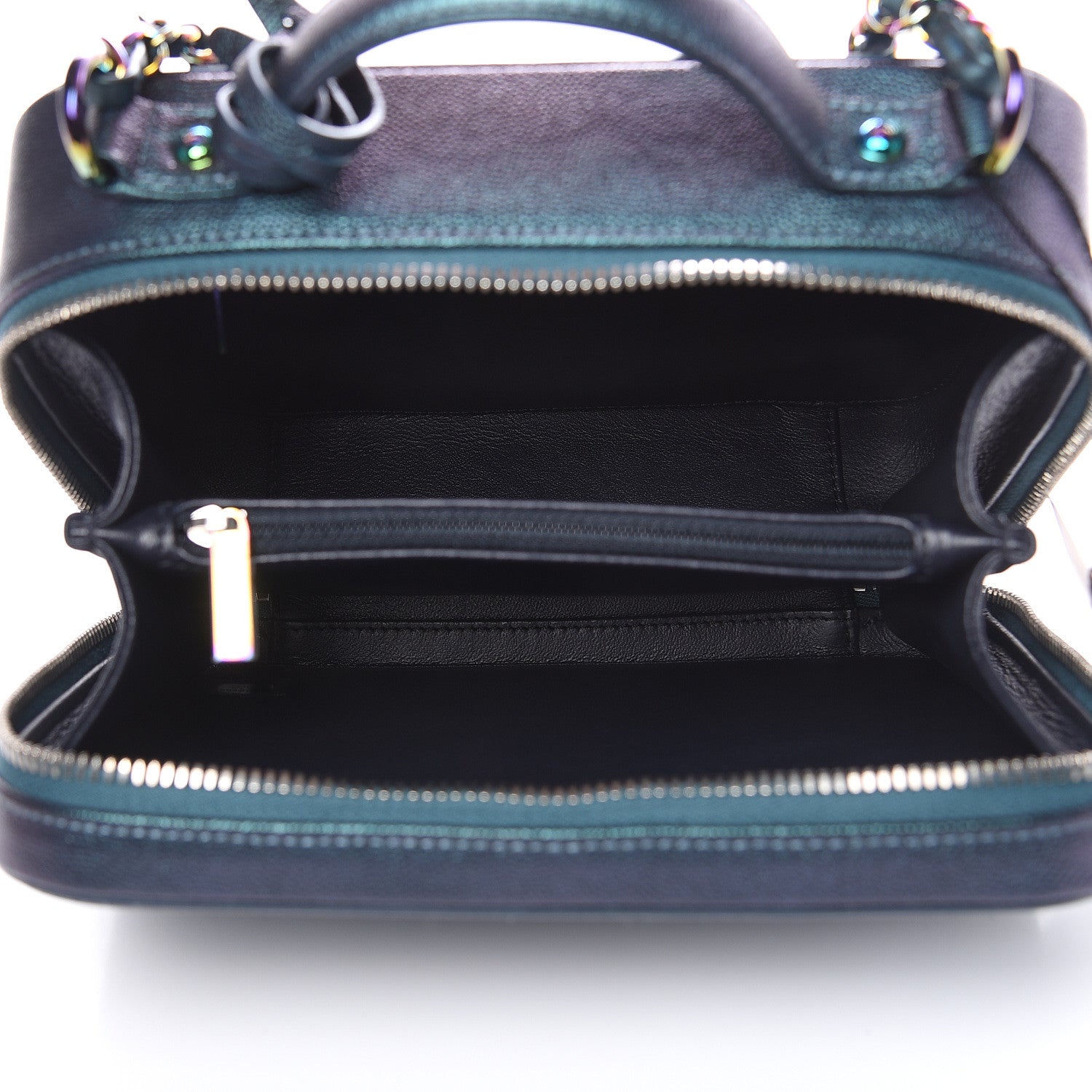 Chanel Iridescent Caviar Quilted Medium CC Filigree Vanity Case Dark Turquoise 5 of 10