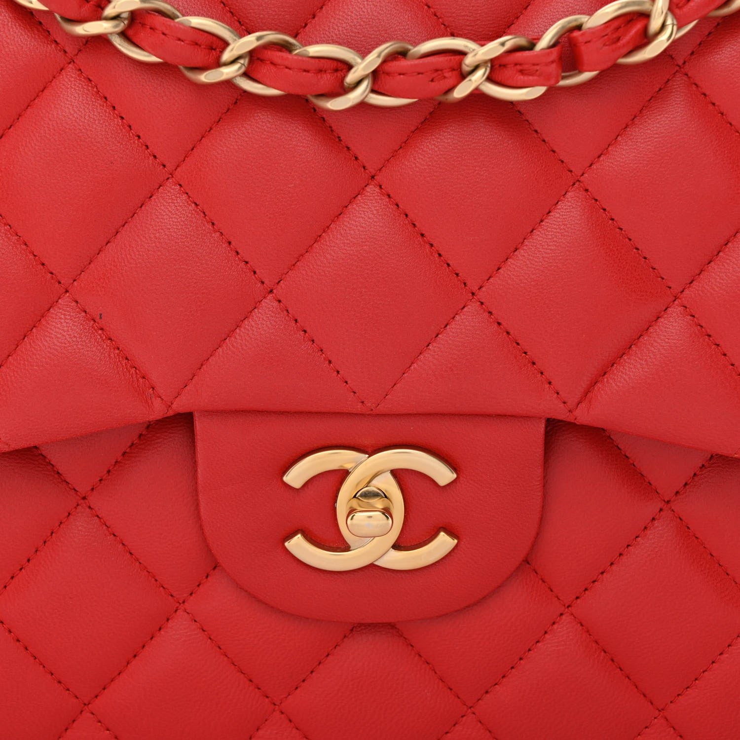 Chanel Lambskin Quilted Jumbo Double Flap Red 8 of 10