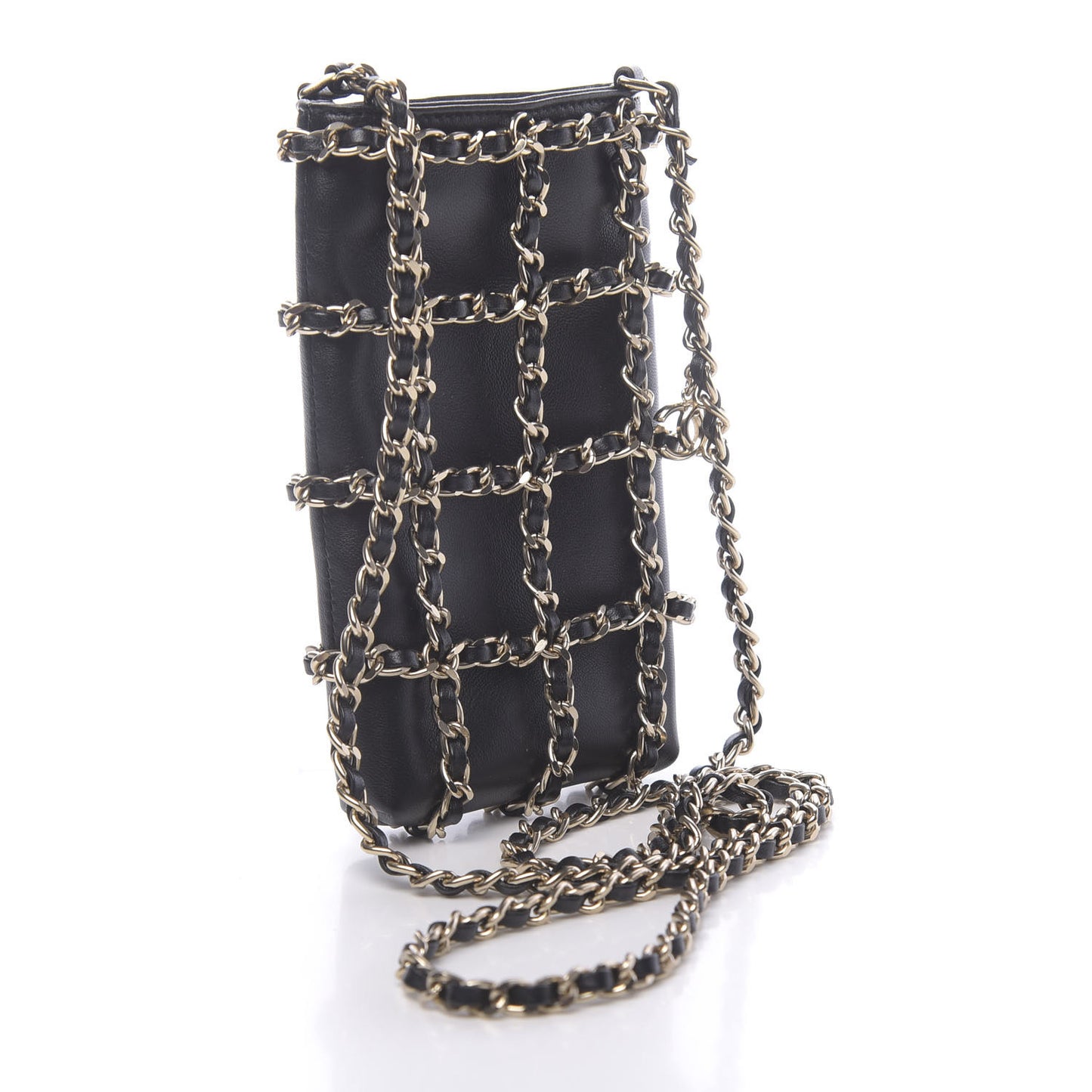 Lambskin Tech Me Out Clutch With Chain Black