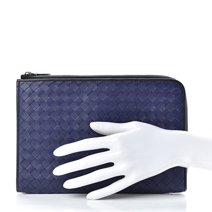 Bottega Veneta Nappa Intrecciato Flat Zip Pouch Navy Black 2 of 8
