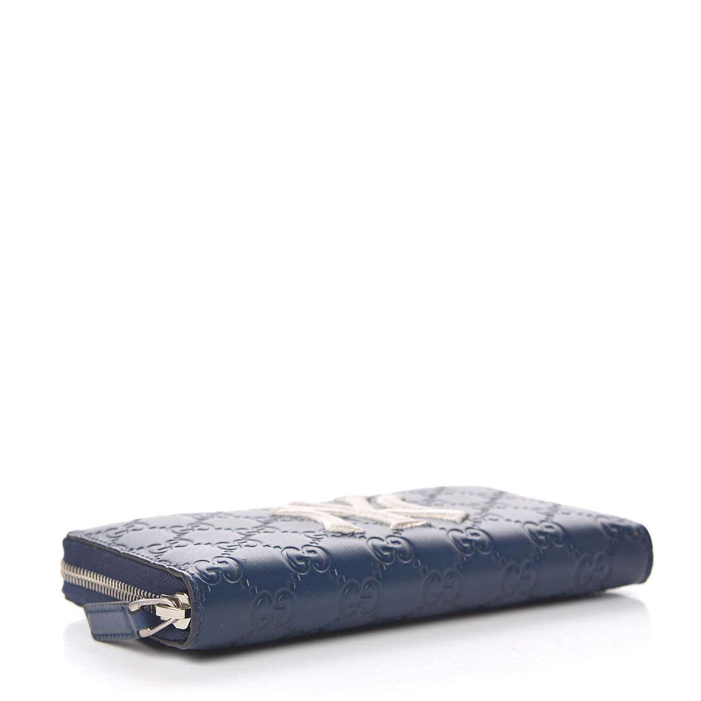 X MLB Guccissima Signature NY Yankees Embroidered Zip Around Wallet Royale Ivory