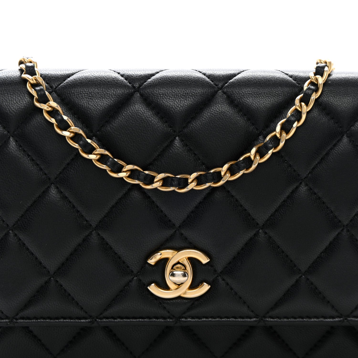 Chanel Lambskin Quilted CC Pearl Crush Wallet on Chain WOC Black 9 of 12