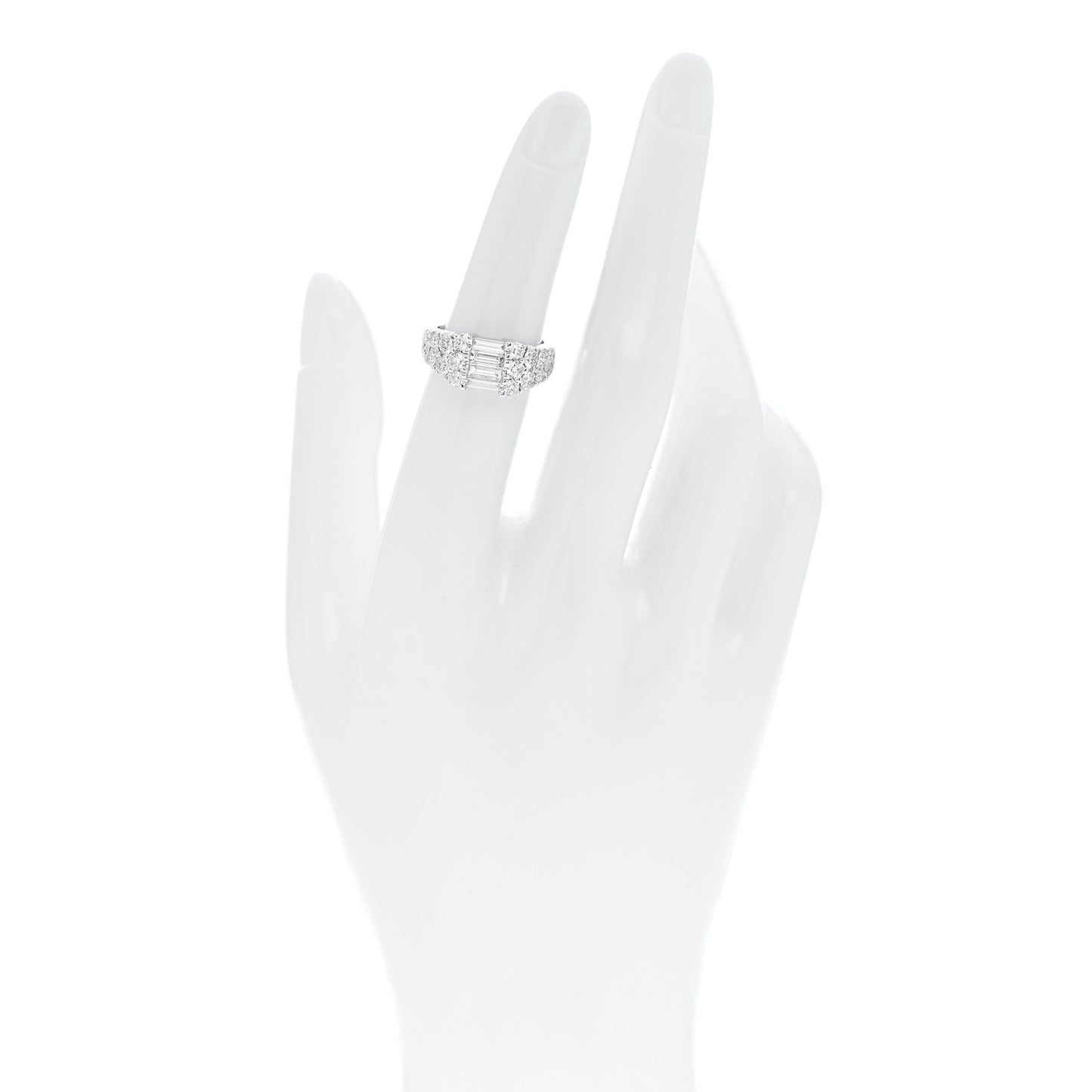 18K White Gold Diamond 1.92ctw Baguette Round Cut Ring 50 5.25
