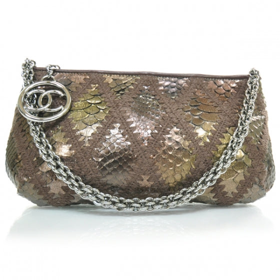 Chanel Python Crochet Stitched Pochette Bronze 1 of 9