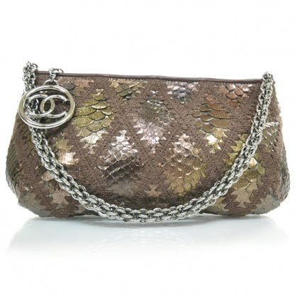 Chanel Python Crochet Stitched Pochette Bronze 1 of 9