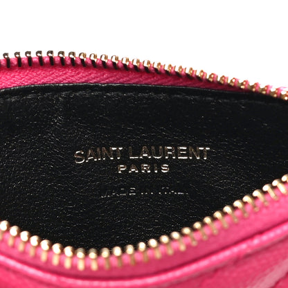 Saint Laurent Grain De Poudre Matelasse Chevron Monogram Fragments Zippered Card Case Fresh Fuxia 6 of 10