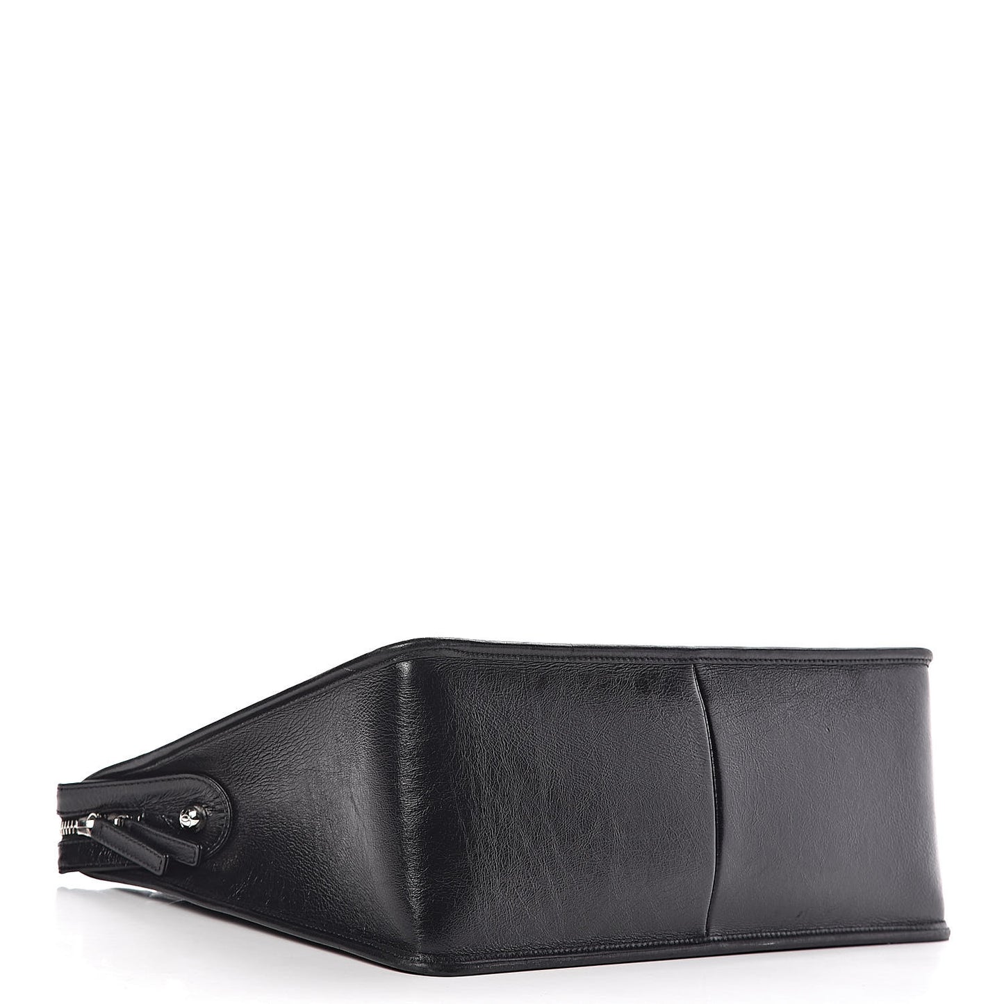 Glazed Calfskin Quilted Large Shopping Tote Black