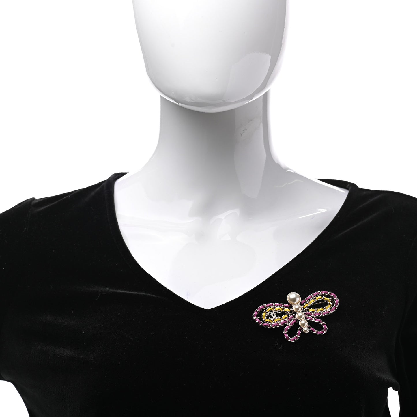 Lambskin Chain Pearl CC Butterfly Brooch Pink Yellow Gold