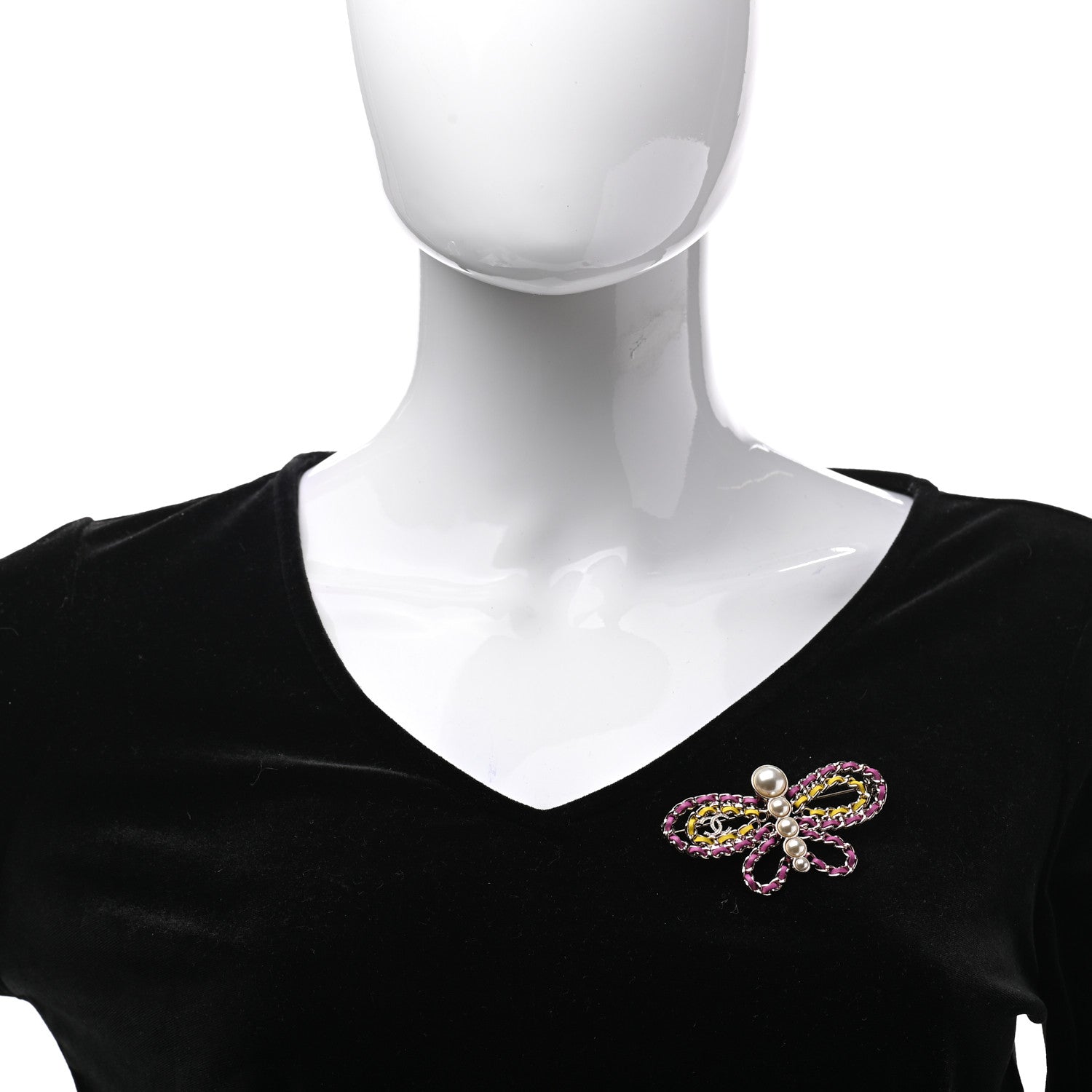 Chanel Lambskin Chain Pearl CC Butterfly Brooch Pink Yellow Gold 2 of 5