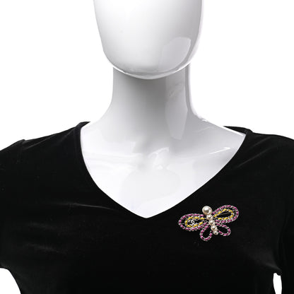 Chanel Lambskin Chain Pearl CC Butterfly Brooch Pink Yellow Gold 2 of 5