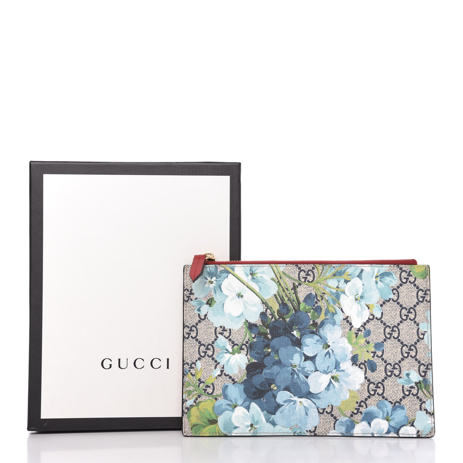 Gucci GG Supreme Monogram Blooms Small Zip Pouch Beige Blue Hibiscus Red 9 of 9
