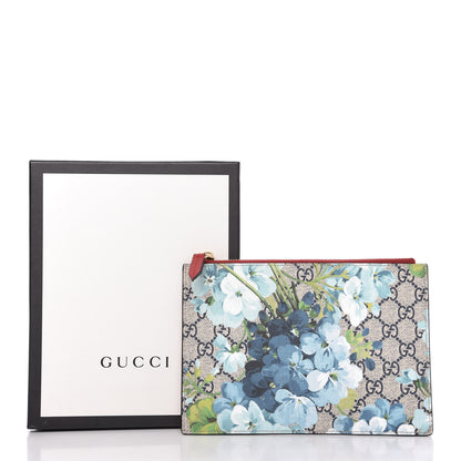 Gucci GG Supreme Monogram Blooms Small Zip Pouch Beige Blue Hibiscus Red 9 of 9