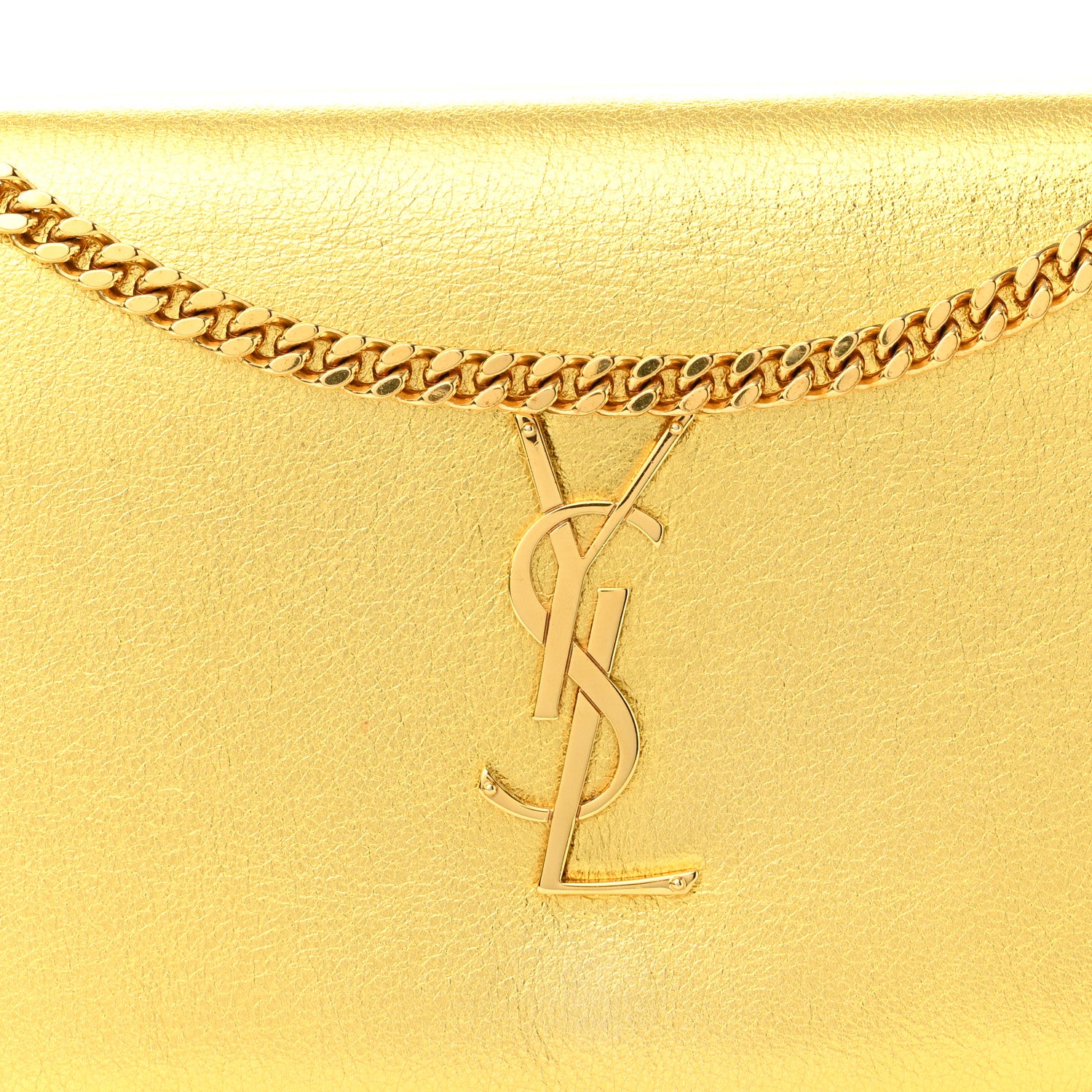 Saint Laurent Metallic Calfskin Monogram Chain Wallet Gold 7 of 9