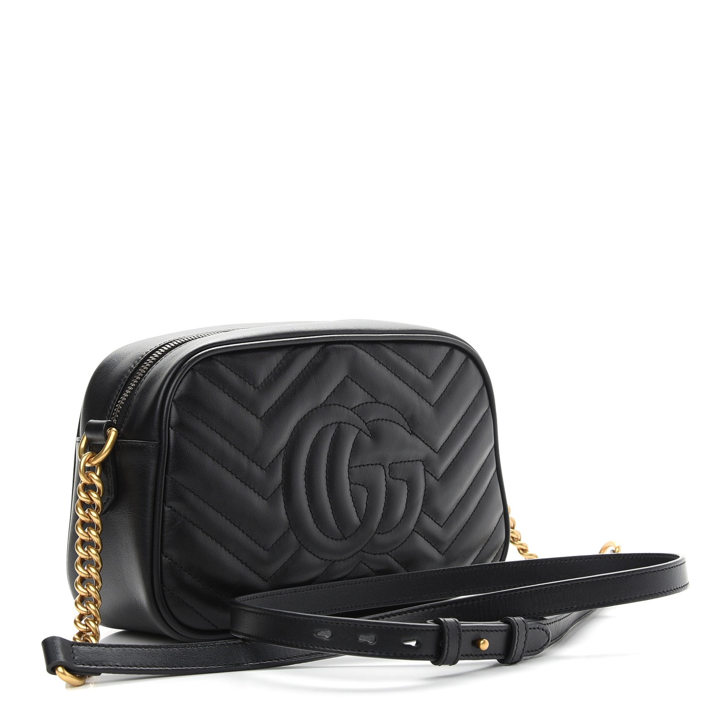 Calfskin Matelasse Small GG Marmont Chain Shoulder Bag Black