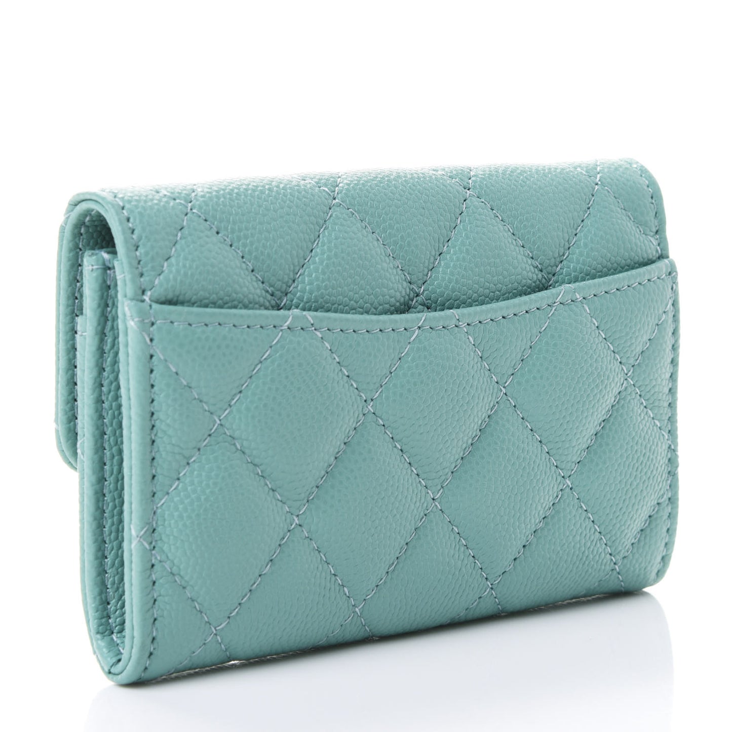 Caviar Quilted Flap Card Holder Wallet Light Green