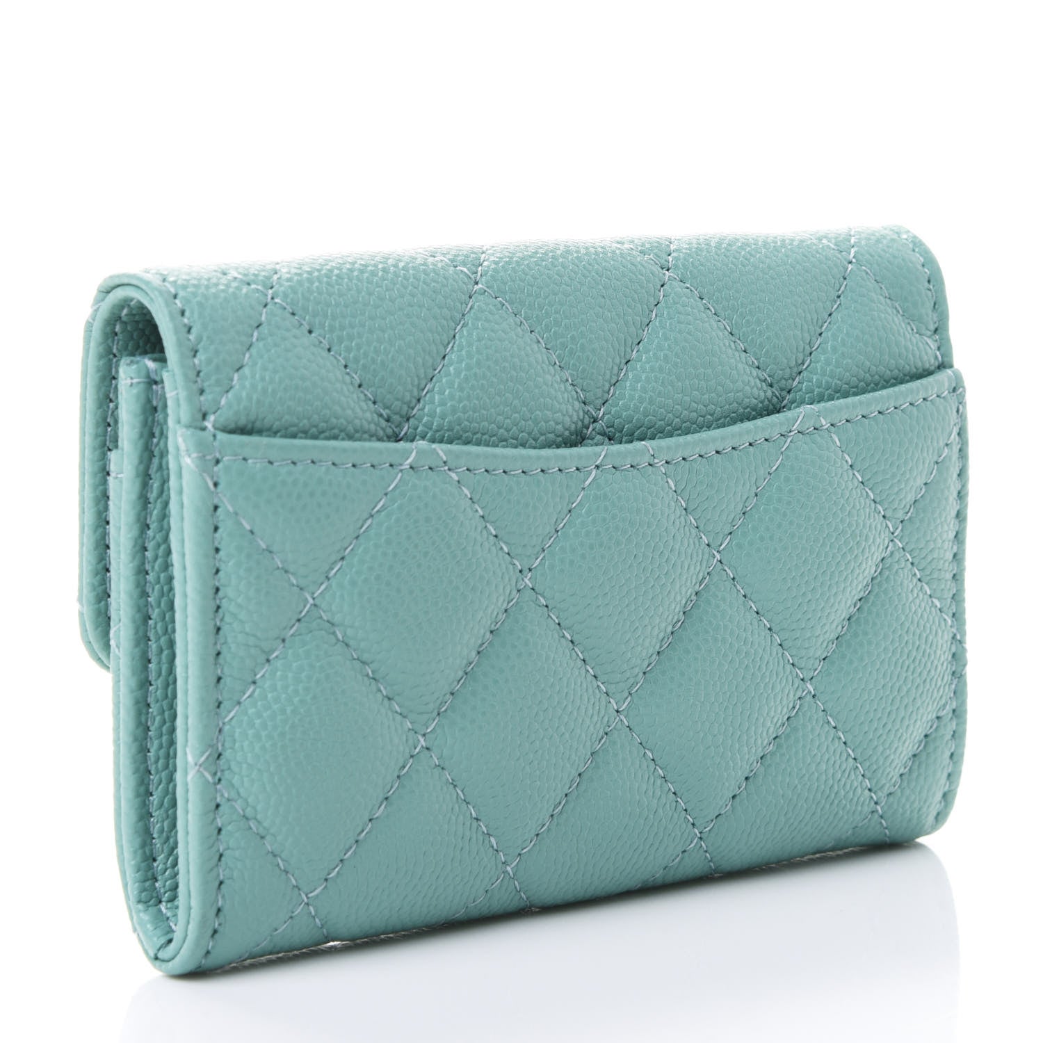 Chanel Caviar Quilted Flap Card Holder Wallet Light Green 2 of 4