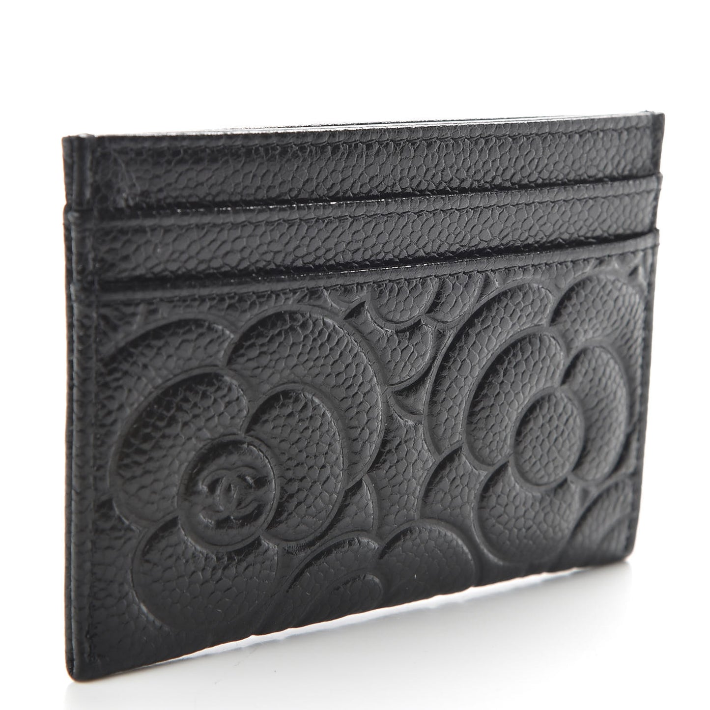 Caviar Camellia Embossed Card Holder Black