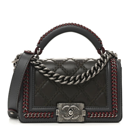Chanel Calfskin Quilted Small Boy Top Handle Flap Grey Burgundy 1 of 15