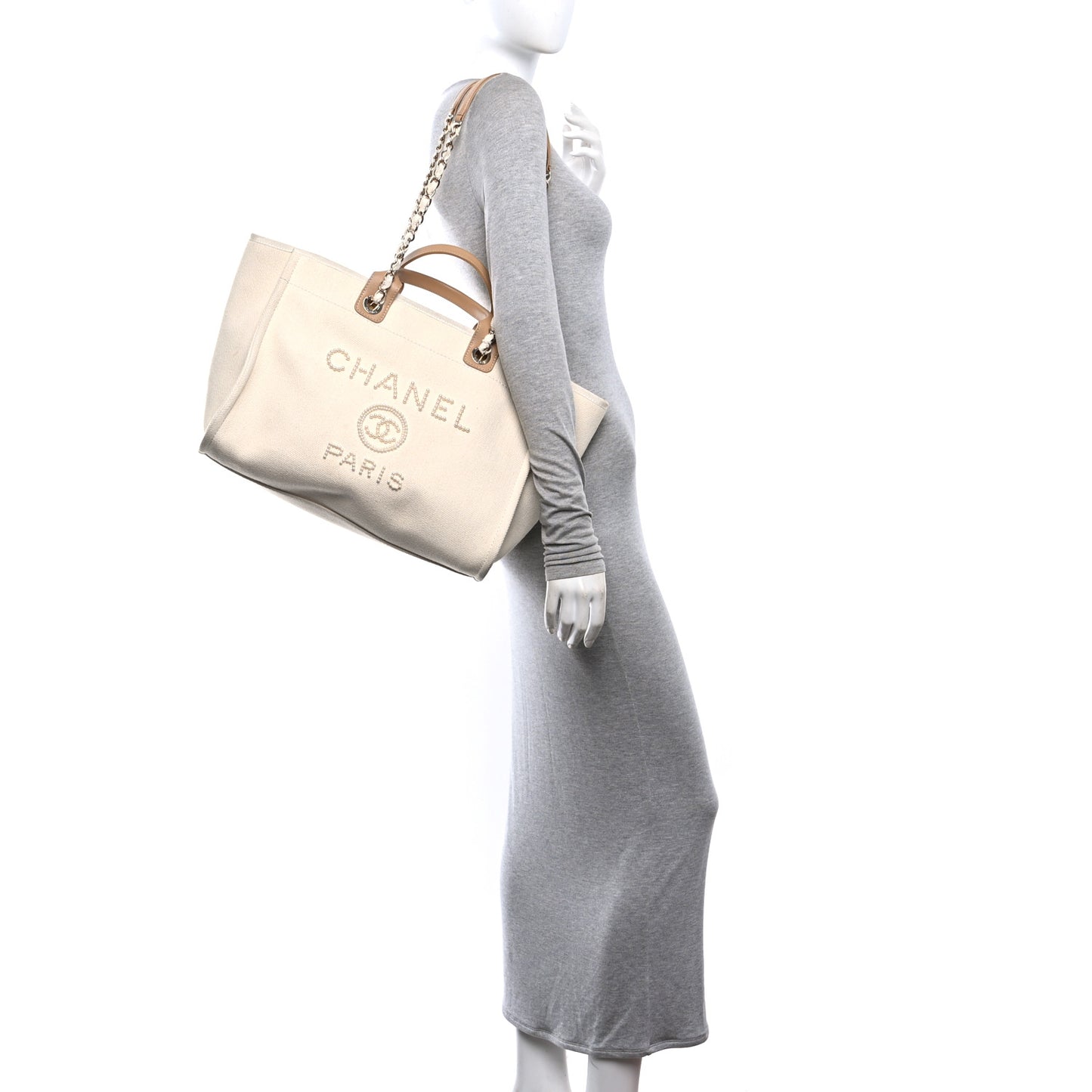 Canvas Pearl Medium Deauville Tote Ecru Beige