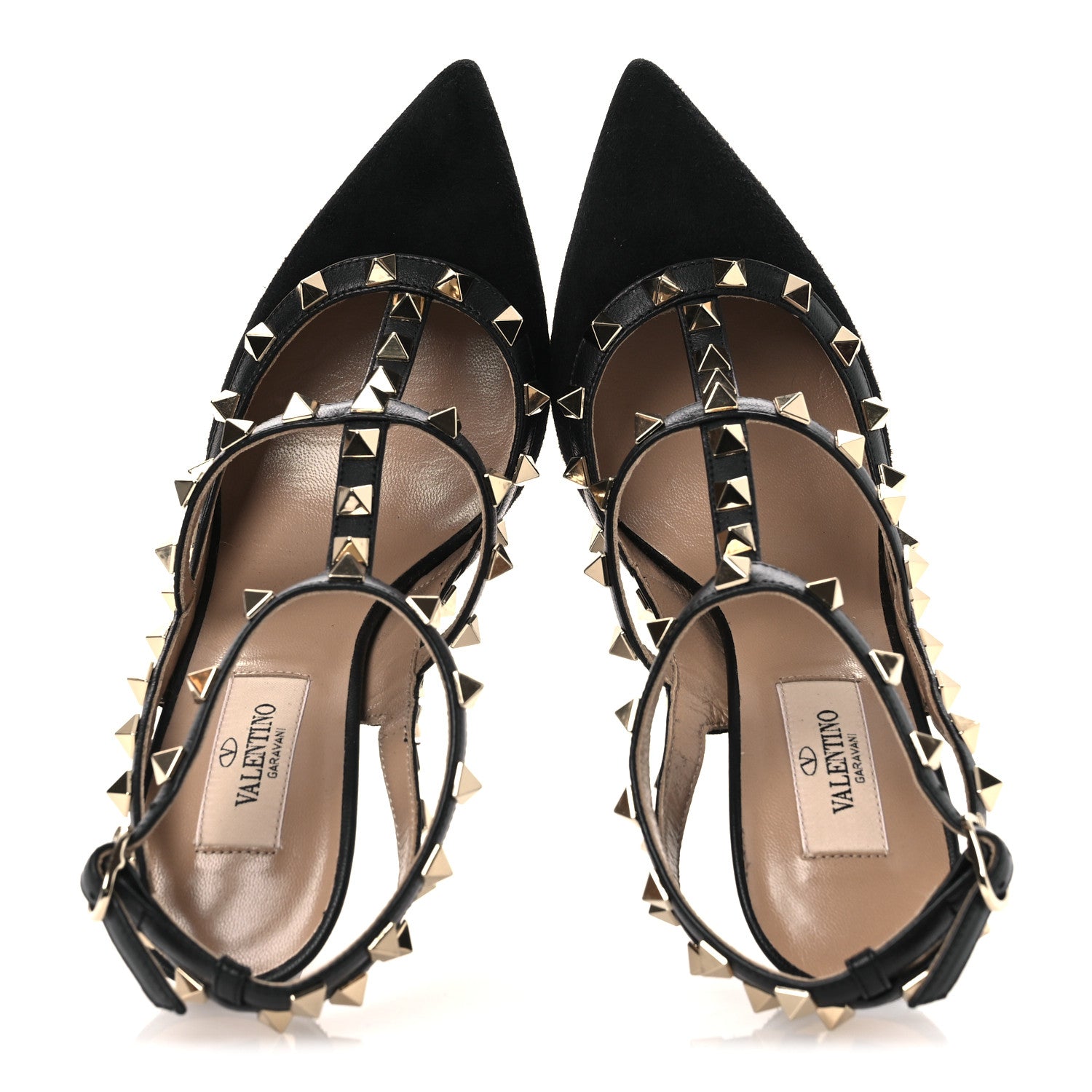 Valentino Garavani Suede Rockstud Ankle Strap Pumps 37 Black 2 of 12