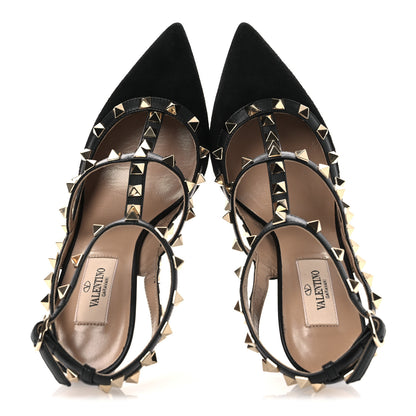 Valentino Garavani Suede Rockstud Ankle Strap Pumps 37 Black 2 of 12