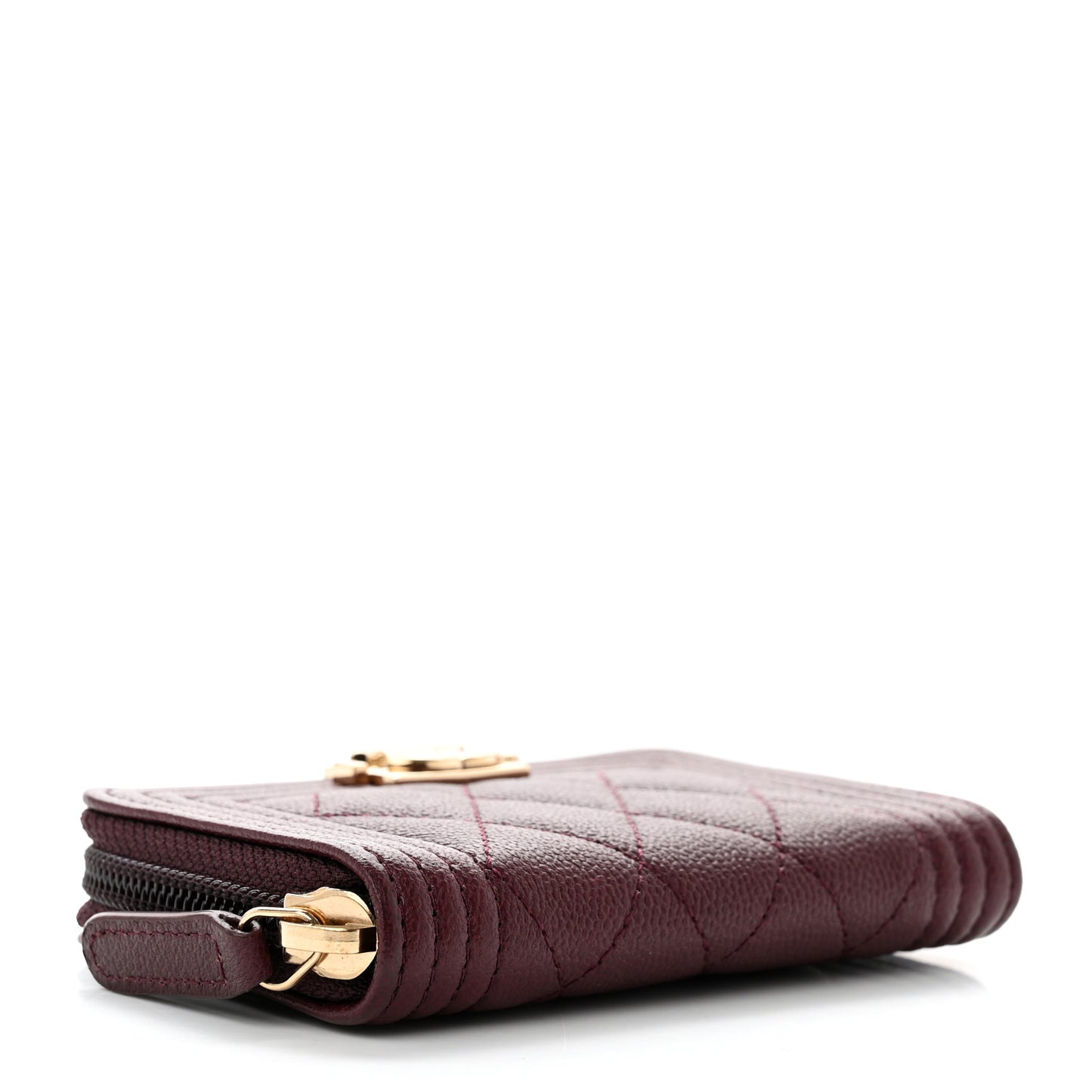 Caviar Quilted Boy Zip Around Coin Purse Wallet Dark Purple