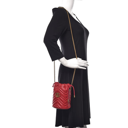 Gucci Calfskin Matelasse Mini GG Marmont 2.0 Bucket Bag Hibiscus Red 2 of 10
