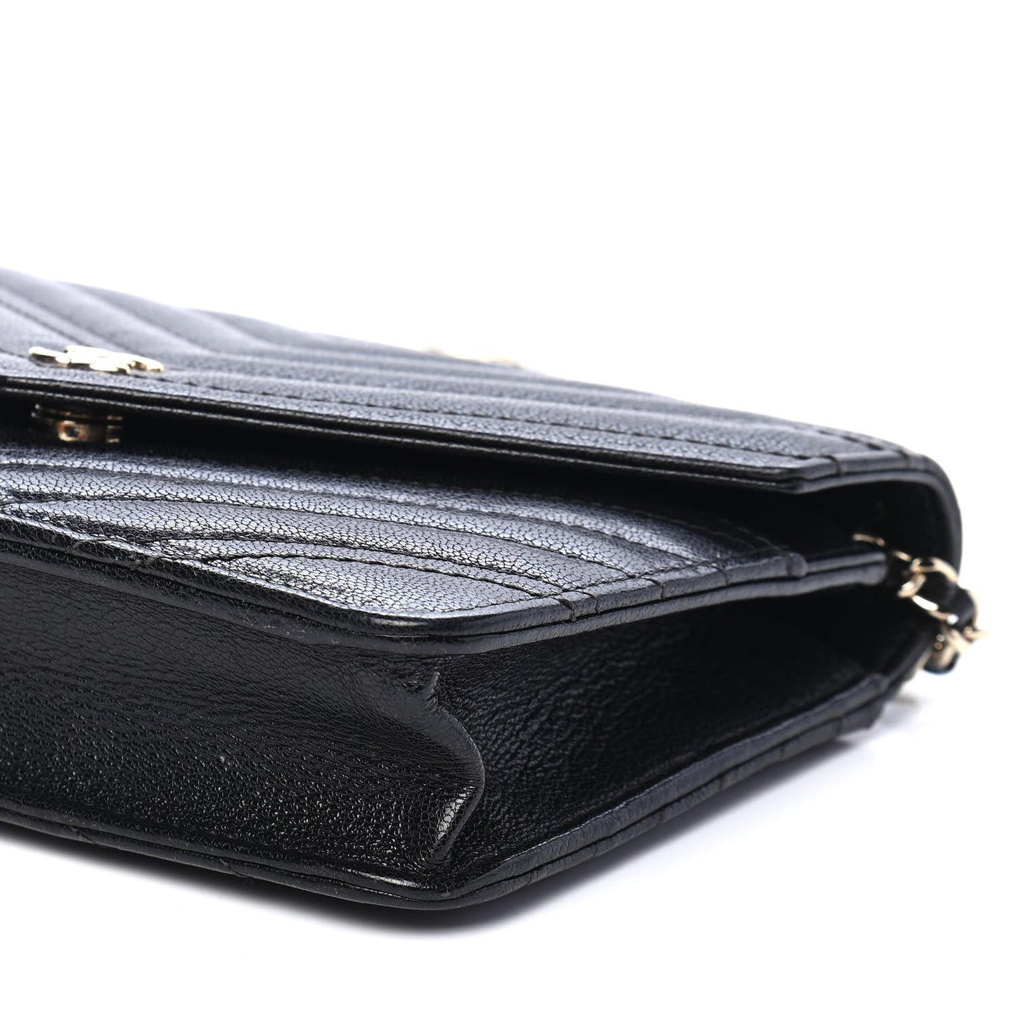 Goatskin Chevron Quilted Statement Wallet On Chain WOC Black